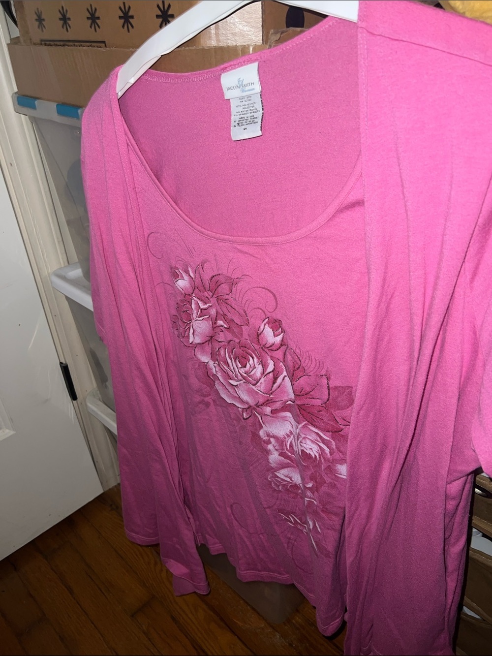 Jaclyn Smith Pink Scoop Neck Top with Cardigan Set